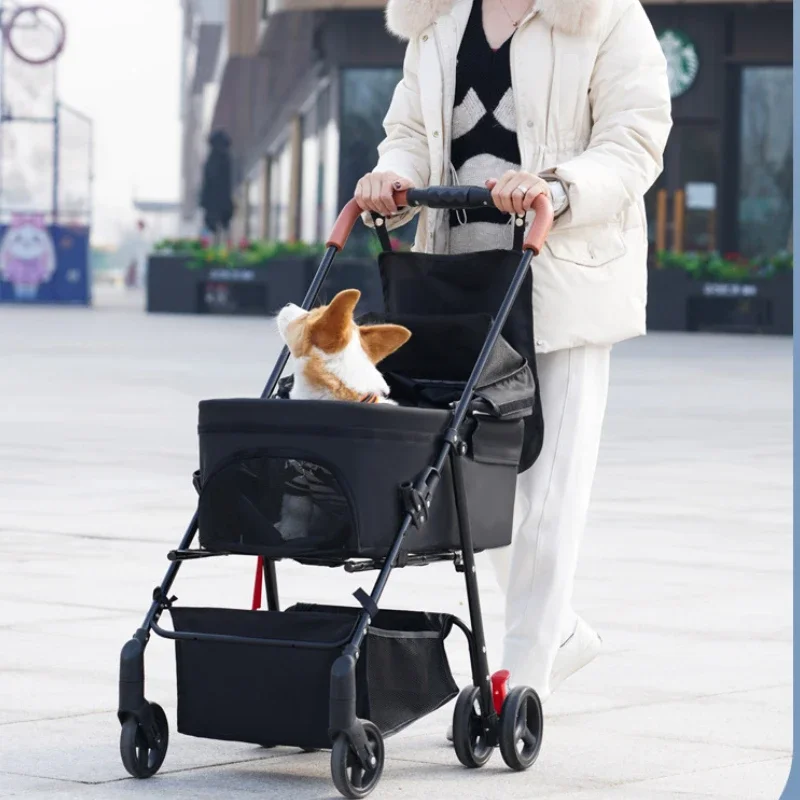 

Fashion Small Dog Upper Lower Double-layer Car Dog Seat Separation Design Stroller for Animals Universal Pulley Dog Seat