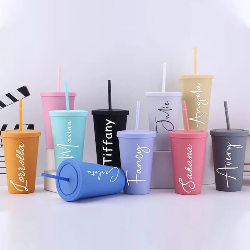 Personalized Bridesmaid Frosted Sippy Cups Wall with Names and Reusable Bridal Wedding Gifts and Unique Designs Water Sippy Cups