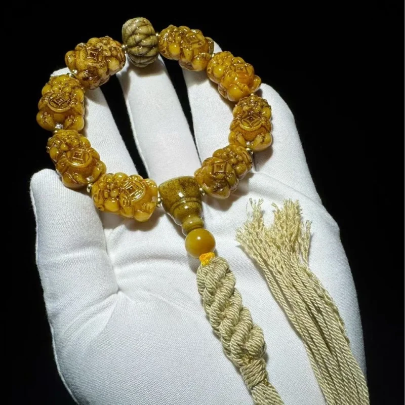 Natural aged camel bone carved golden-swallowing beast bracelet, feels like jade to the touch, suitable for gifting, personal us