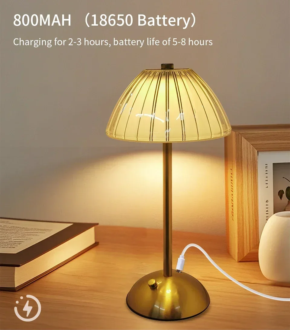 Rechargeable Touch Table Lamp 3 Colors Dimmable Artificial Crystal Lamp Portable Night Light for Bedroom Living Room Restaurant