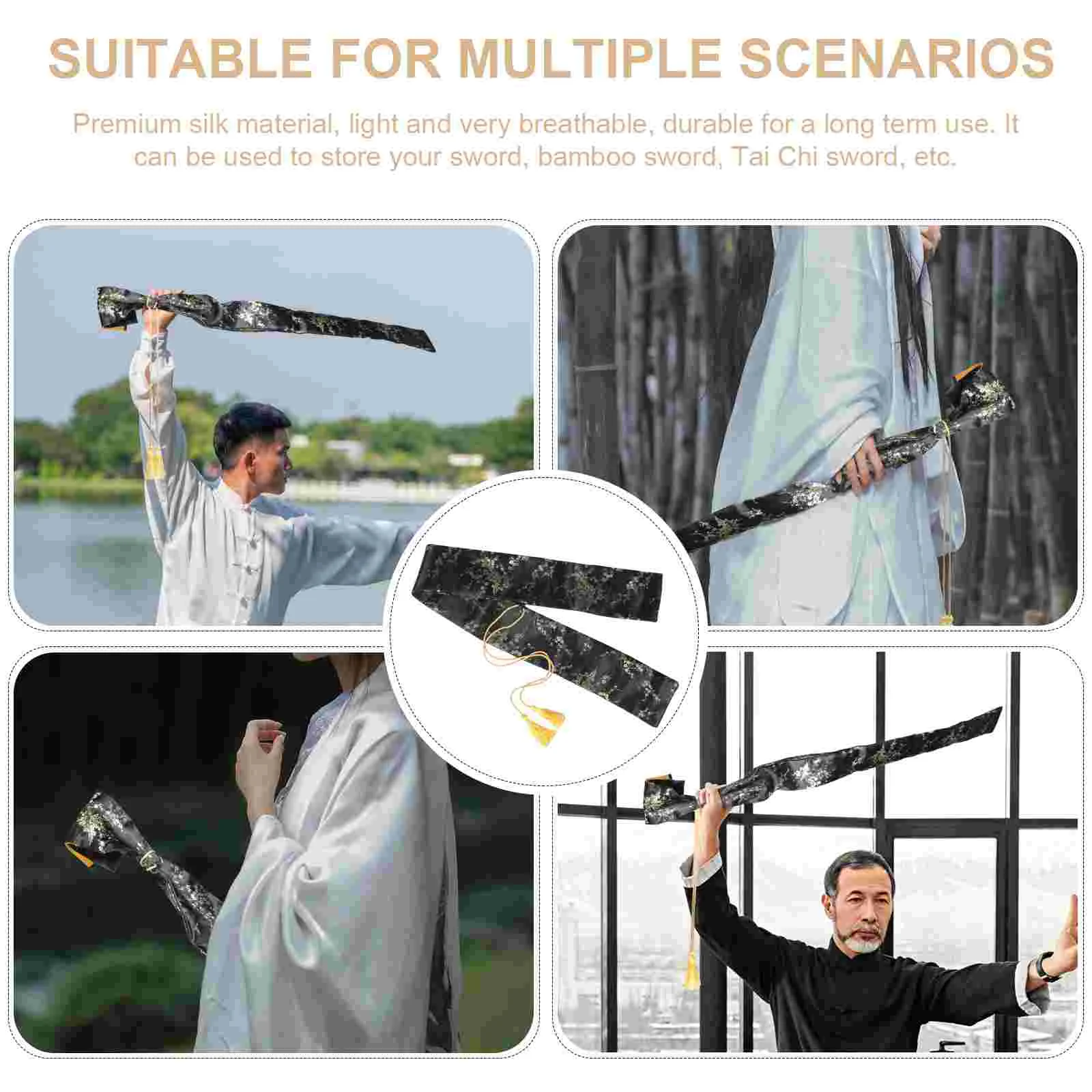 Japanese Sword Swords Receive Bag Vintage Silk Pouch Storage Suitcases Tai-Chi Carry Tote Bags Carrying with Tassel Wakizashi