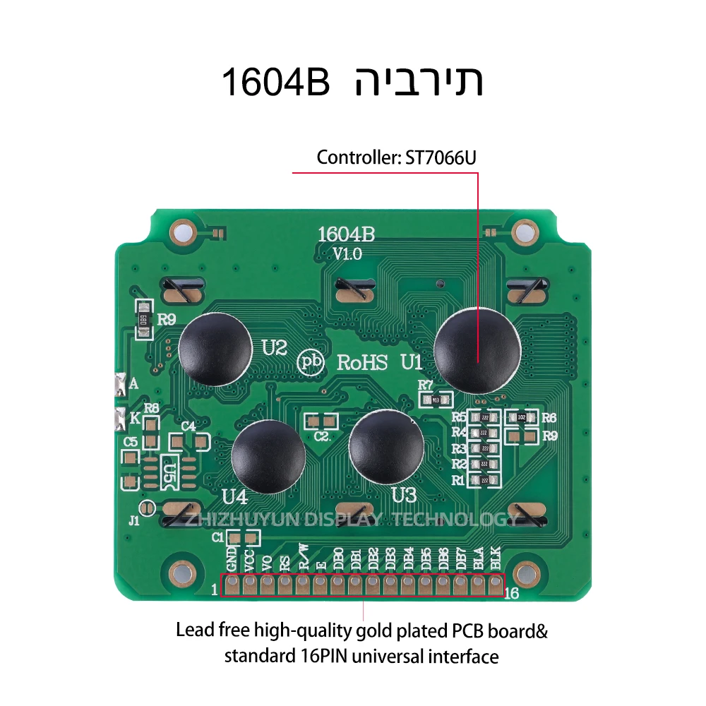 1604b hebräischer Charakter-LCD-Modul-Bildschirm mit smaragdgrünem Licht und schwarzem Industrie computer lcm lcd-Bildschirm