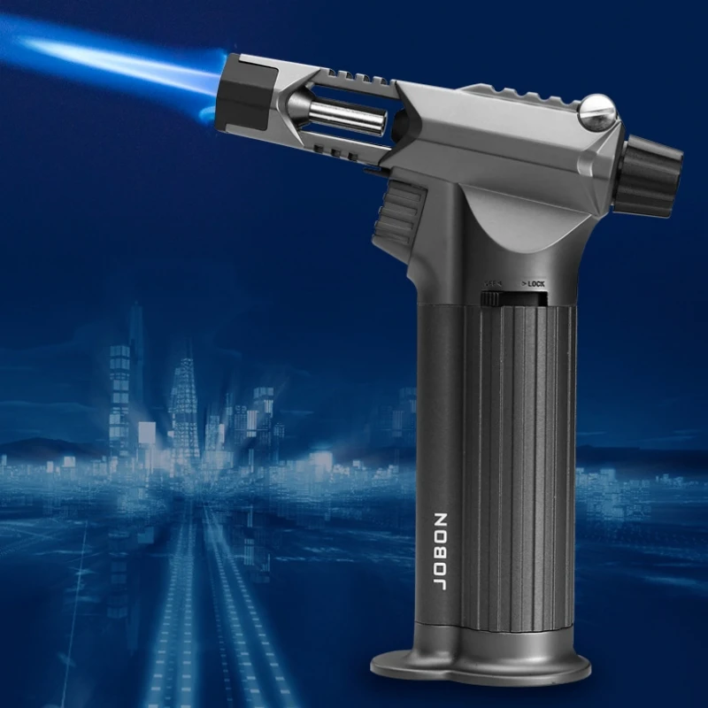 

Creative Shape Blue Flame Gun Torch Lighter Metal Body 360° Inverted Use One key to lock the fire Camping Tools