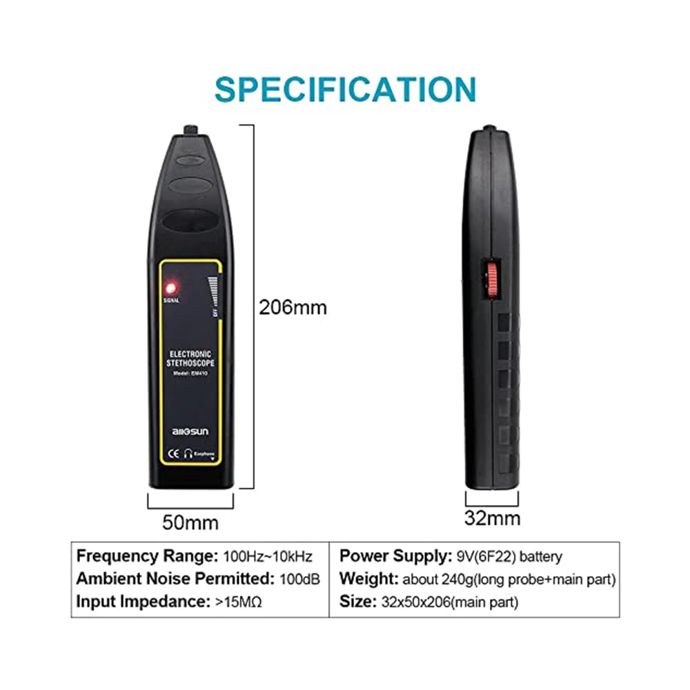 Ultrasonic Leak Detector Gas Leak Detector Car Noise Hearing Detection Diagnostic Tool 100Hz~10kHz