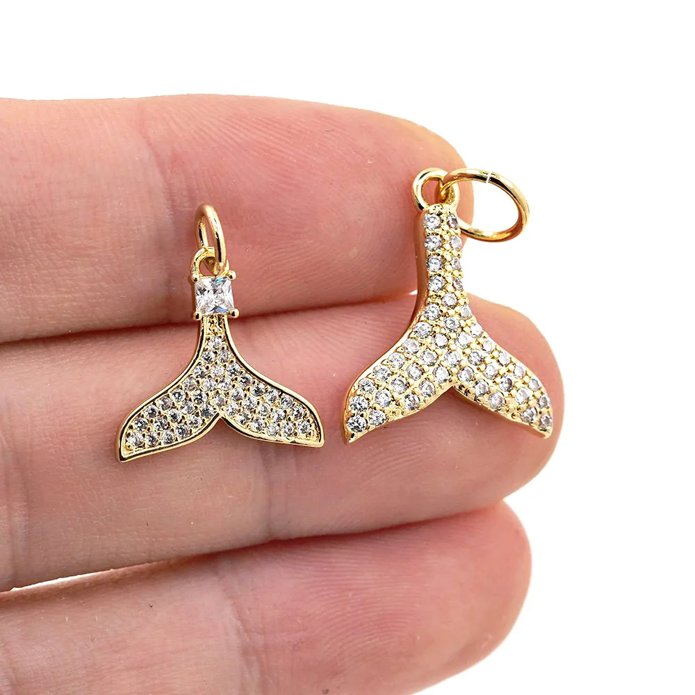 

Exquisite Mermaid Tail Fashion Charms Pendant CZ Cubic Zirconia Gold Plated For Women Girl DIY Necklace Jewelry Findings