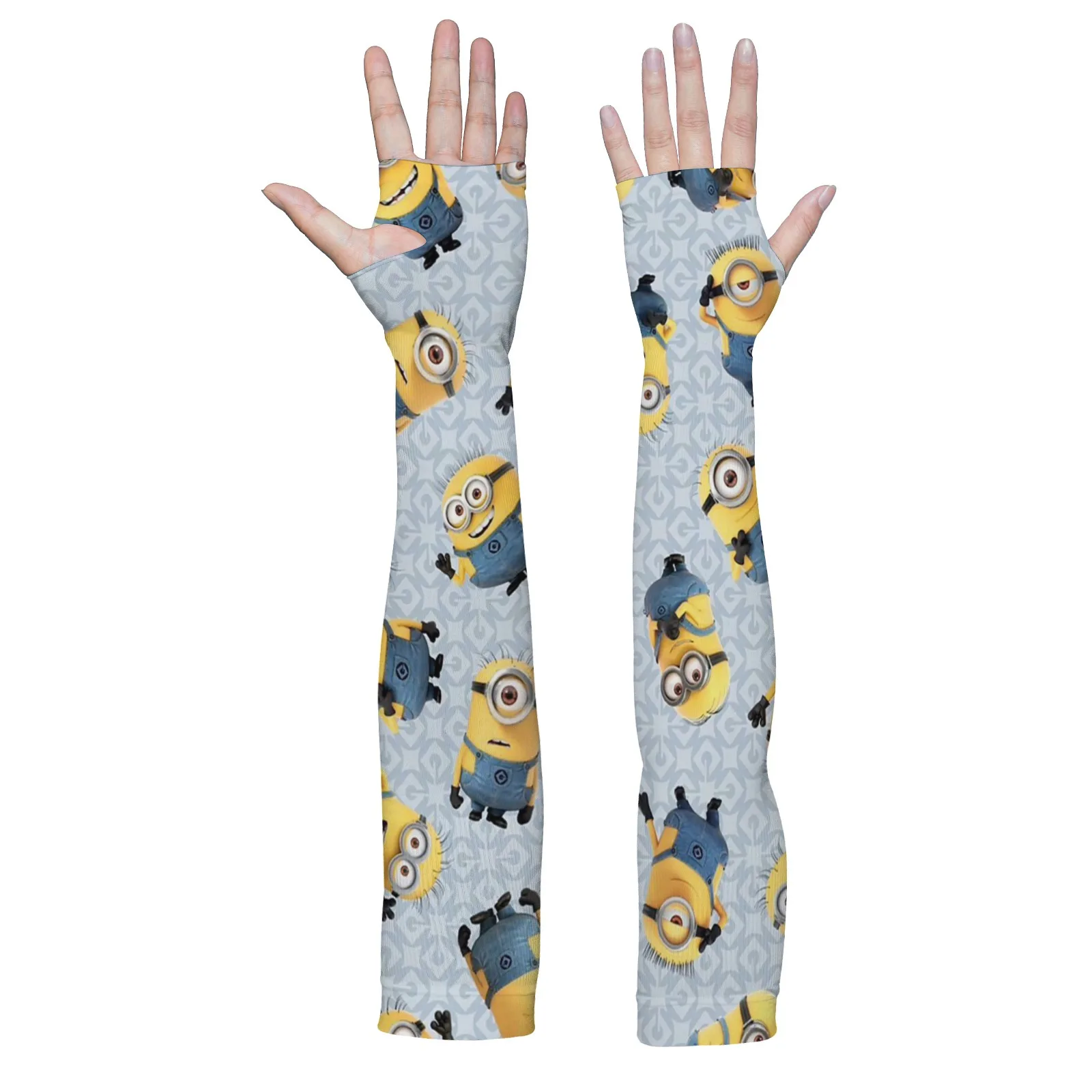

Рукава с игривым мультяшным принтом «Миньоны» — светло-серый ледяной шелк, дышащая защита от ультрафиолета для развлечений на каждый день и приключения на свежем воздухе
