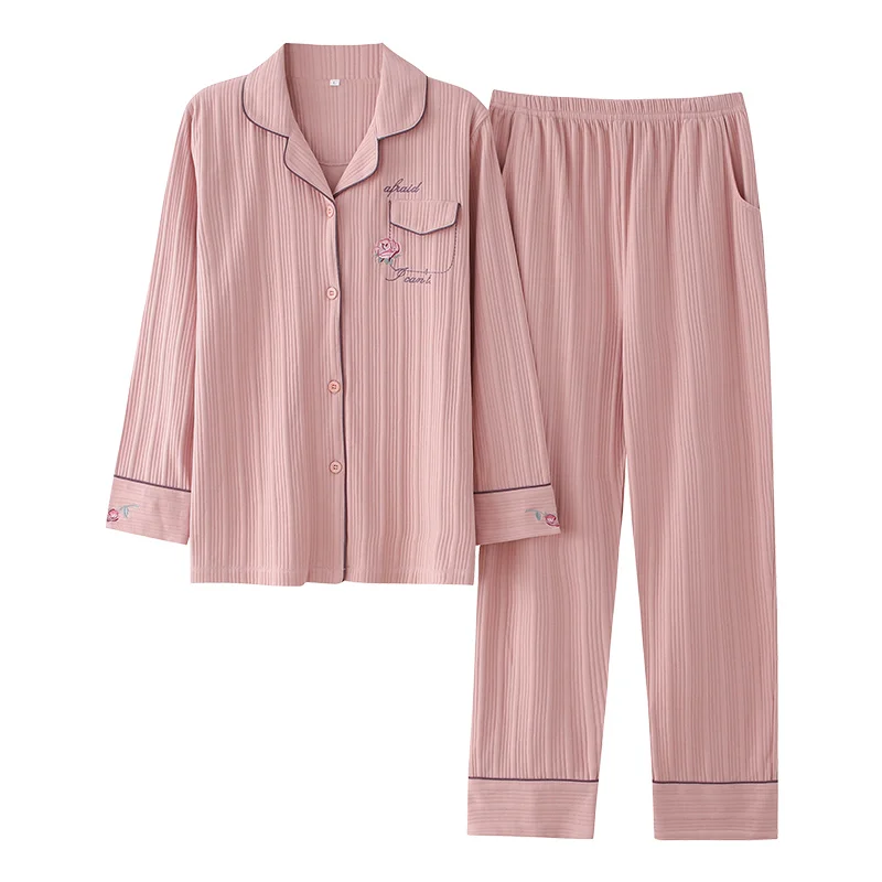 Pyjama 2 pièces en coton pur pour femmes, vêtements de nuit chauds, printemps et automne