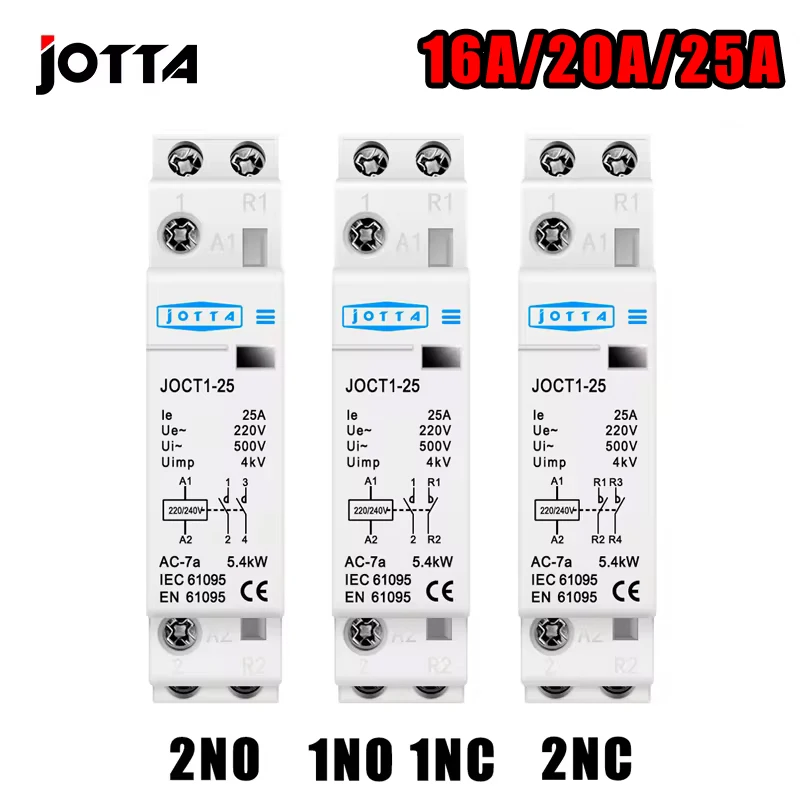 Din Rail Mounted Household Modular AC Contactor 2P 16A 20A 25A 2NO 2NC 1NO 1NC AC220V AC230V 50/60Hz For Smart Home House Hotel