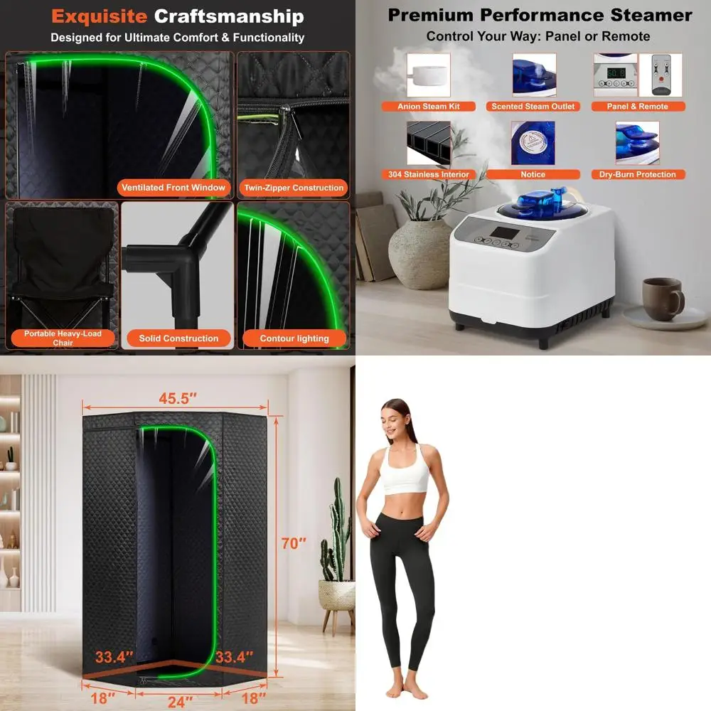 

Large Personal Indoor Steam Sauna Tent with Adjustable Heat, 3L Steamer, Remote Control, Folding Chair, and Transparent Door