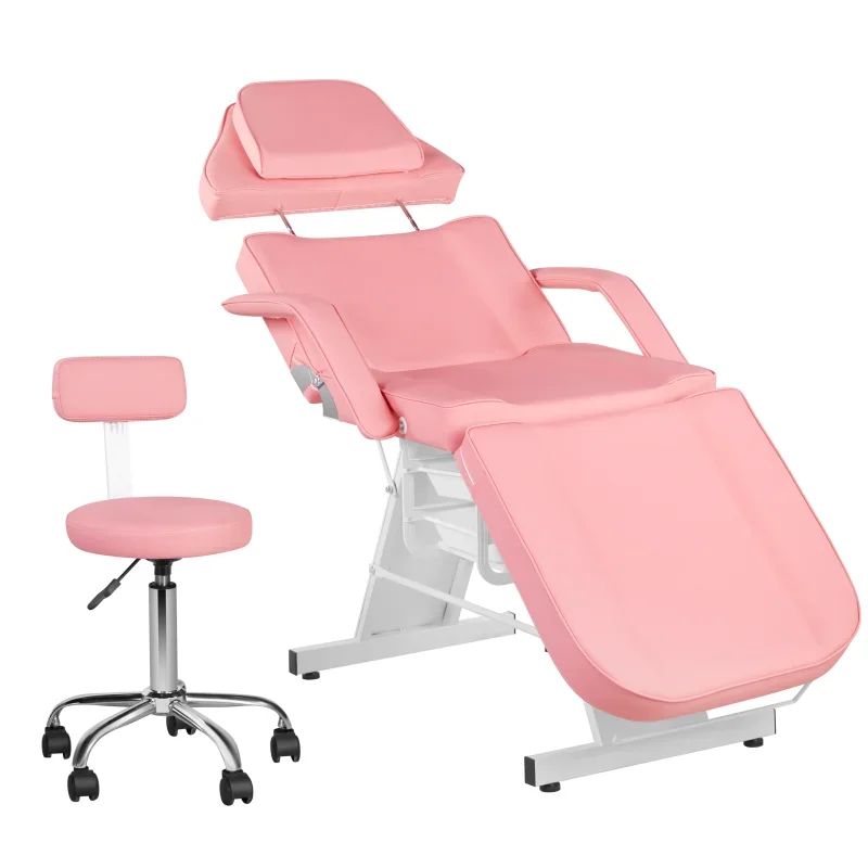 2026 New Design Foldable Beauty Bed with Saddle Chair and Storage Box for Salon Spa Massage Table Leather Material