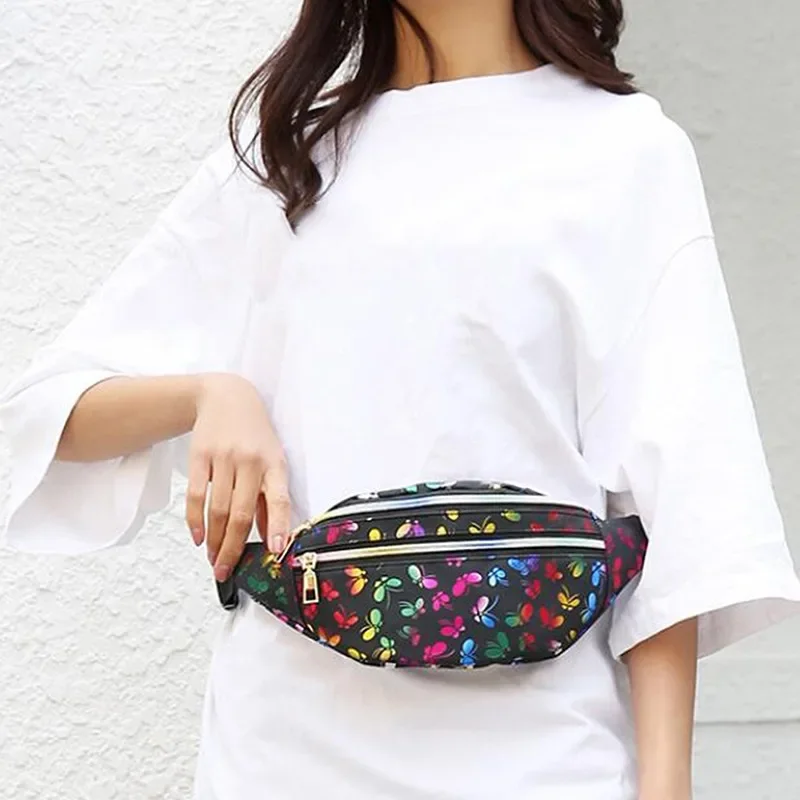 Leaf Printed Female Waist Bags Large Capacity Fanny Pack Men\'s Belt Bag Women Fashion Casual Canvas Travel Banana Bags