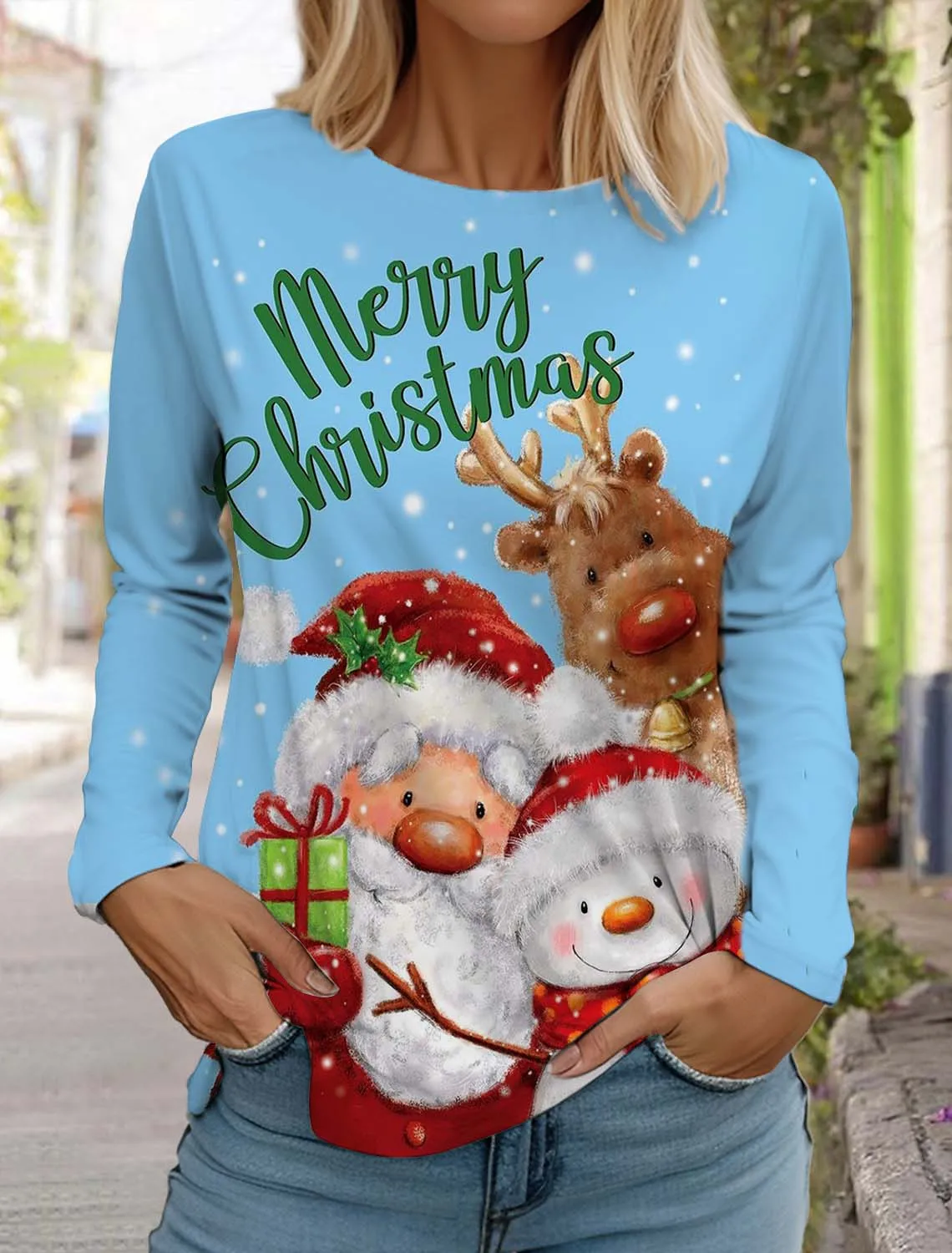 Fashion Christmas Women\'s Long Sleeve Snowman 3D Pattern T Shirt Autumn Fashion 2024 Women\'s Tops Harajuku Pullover Clothing