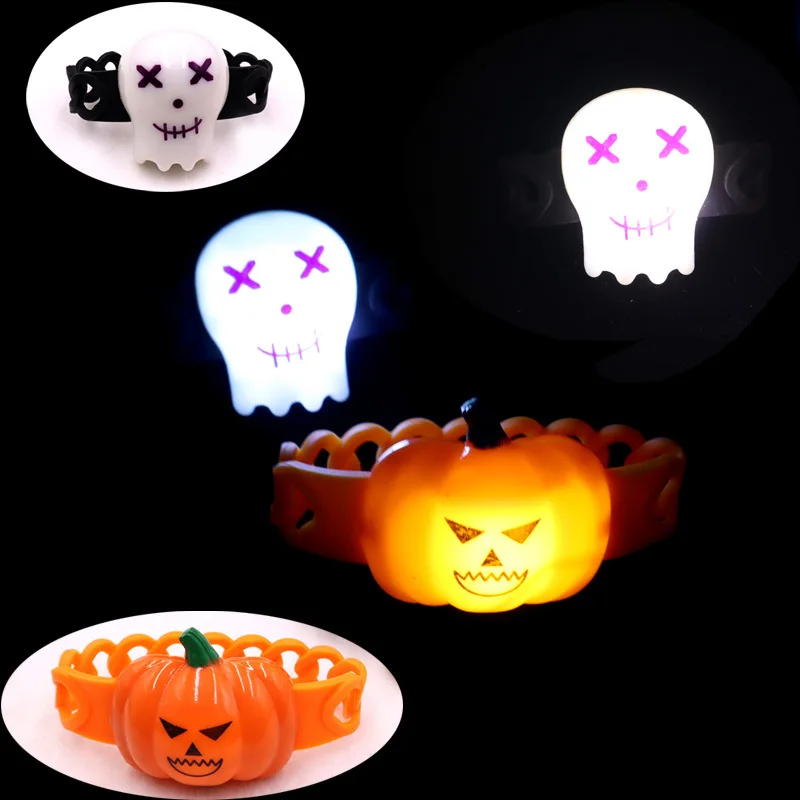 Halloween LED Bracelets Plastic Pumpkin Ghost Light Up Glow Bangle Light Up Wristbands Glow In The DarkAdult Kids Party Gift