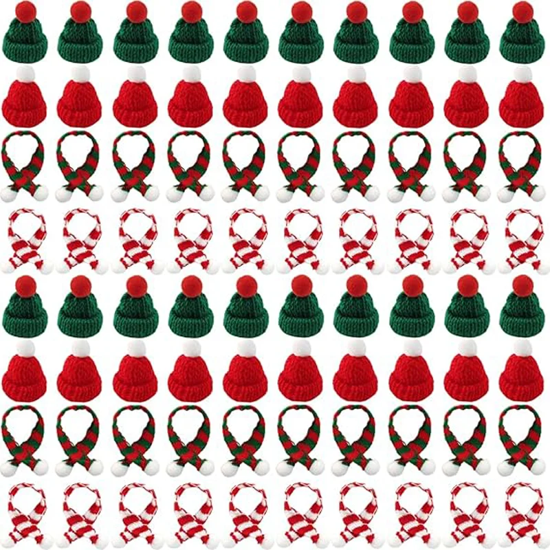 Mini-Strickmütze und Weihnachtsschal-Set - Weihnachtsmützen für Bastelarbeiten, Baumschmuck, DIY-Kunst, Schneemann-Puppen Weihnachtsdekorationen