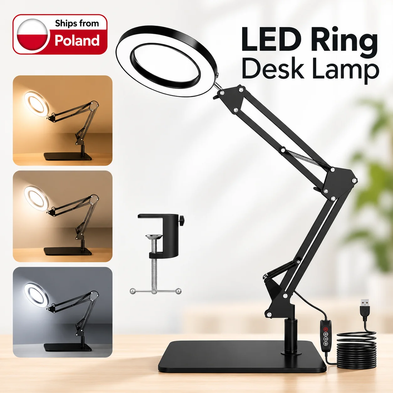 Vergrößerungsglas mit 15-facher Vergrößerung, faltbare Vergrößerungslampe mit LED-Augenschutzlicht für Reparaturen, zum Lesen, Lernen, für freihändige Arbeiten, Schreibtischlampe mit Dimmer,