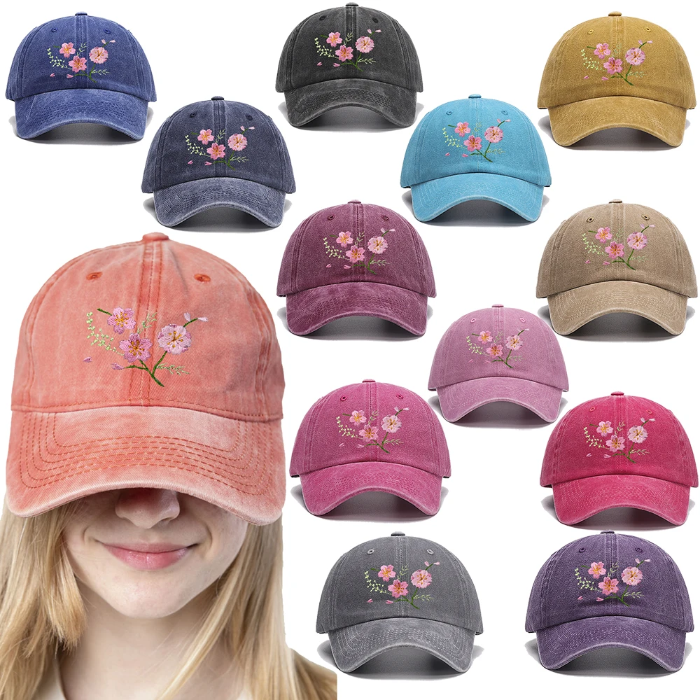 Cherry Blossoms Mom Hats Embroidered Sakura Baseball Cap Flower Trucker Hat Women Sun Visor Her Gift