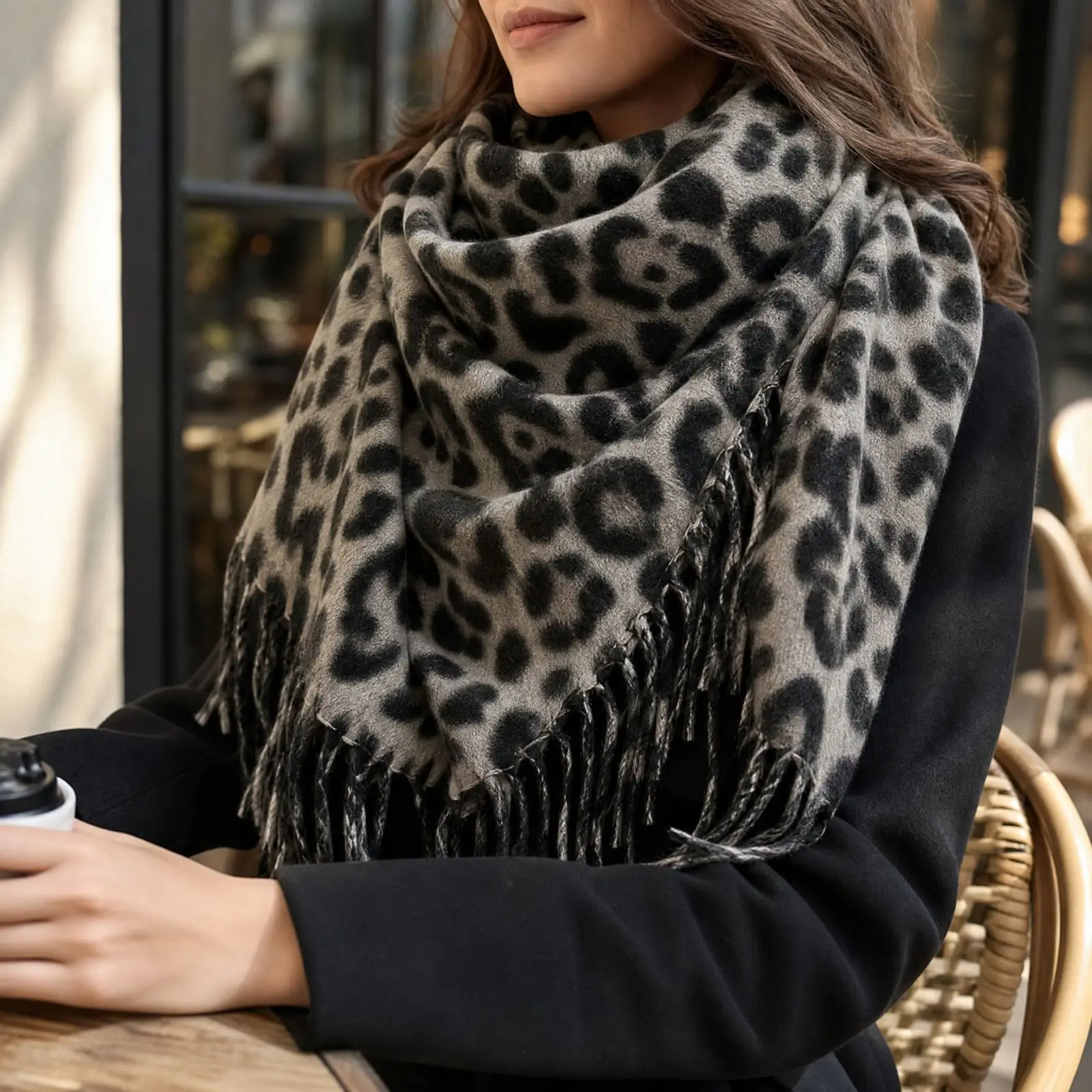 Wild Elegance Shawl Winter Leopard Print Scarf Fashion Triangle Wrap Stylish Fringed Women Wild Elegance Scarf Neck Accessory