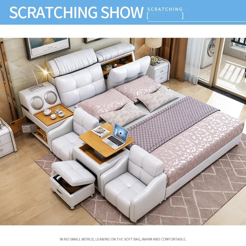 

Кровать из натуральной кожи, многофункциональные технологические умные кровати, мягкая кровать Ultimate Camas с Bluetooth, динамиком