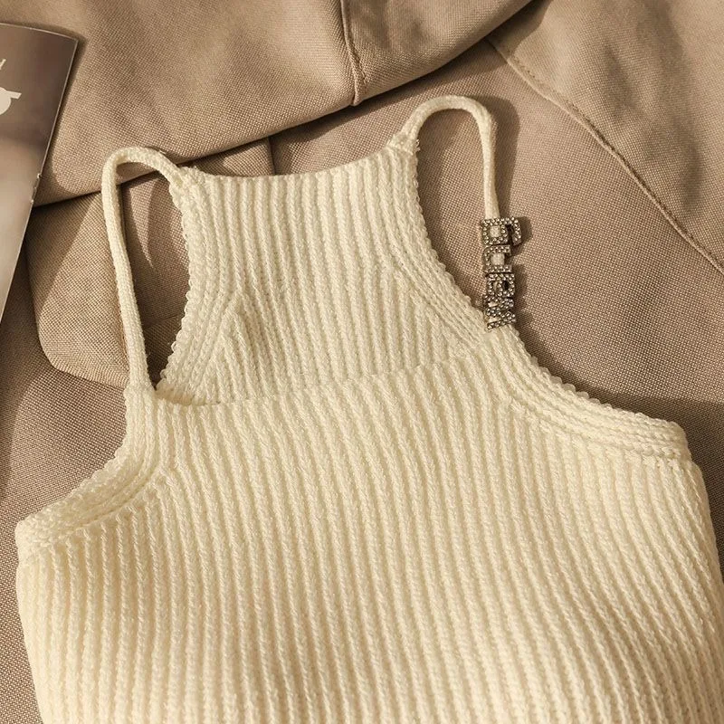 Women Crop Tank Top Cute Sexvy Backless Slim Fit Vest Spring Autumn Korean Suspender Solid  Fashion Style Female Y2K Camisole