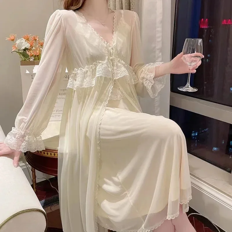 

Женские пижамы, сексуальное женское белье, кружевное горячее ночное белье, комплект из 2 предметов, ночная рубашка, одежда для сна, женский халат с длинными рукавами, домашняя одежда