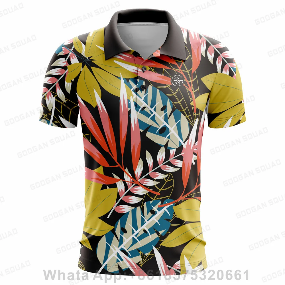 New Men Summer  Golf Polo Shirts Floral Casual Print Fashion Tops Short Sleeve T-shirt Quick Dry Breathable Polos Shirt Clothing