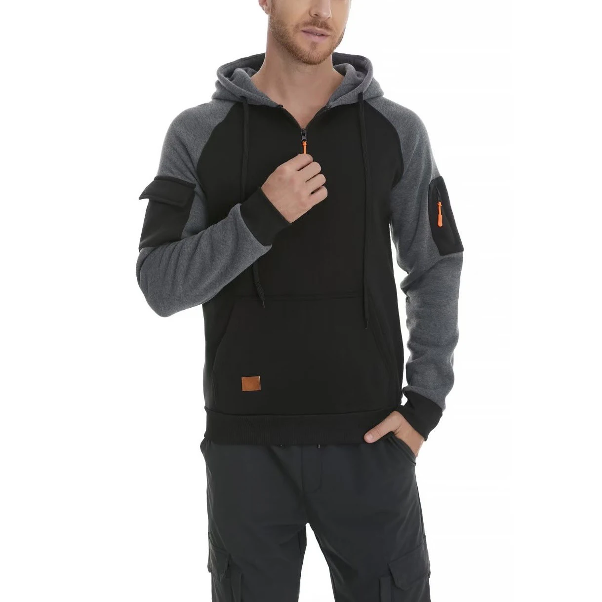 

New Autumn Winter Hooded Sweatshirts Men Patchwork Casual Loose Pullover Fashion Zipper Sweatshirt Man Sports Hoodies Streetwear