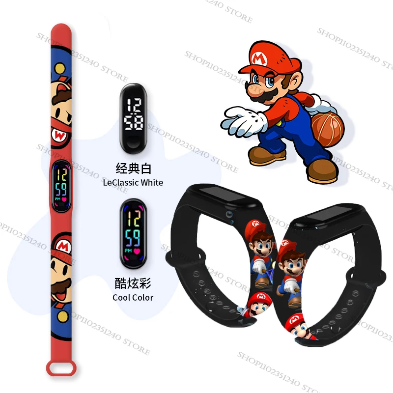 

2 styles Super Mario children's watches cartoon Luigi Peach LED Colorful watch Waterproof Sports Watch boys girls birthday gifts