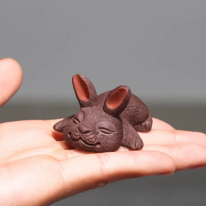 Chinese Purple Clay Tea Pet Handmade Rabbit Model Statue Ornaments Sculpture Tea Figurine Desktop Crafts Tea Set Decoration Gift