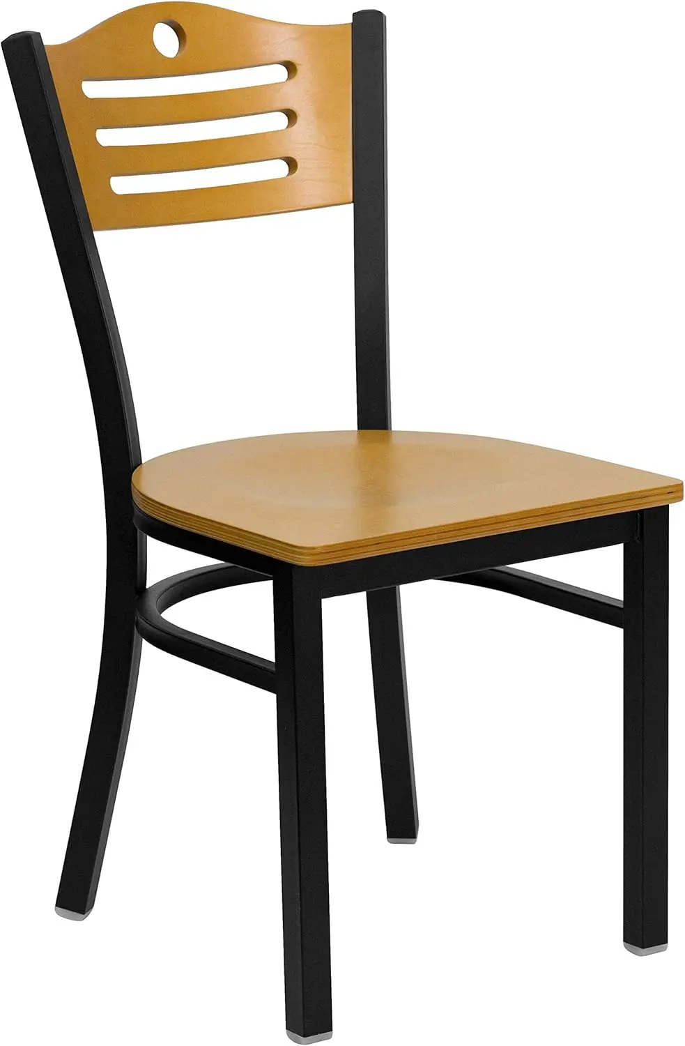 Black Slat Back Metal Restaurant Chair, Natural Wood Back e Seat, Pack 2