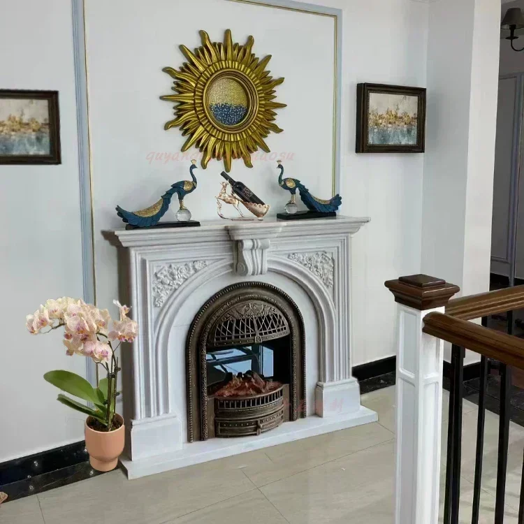 Marble stone carving fireplace American European carved French living room natural stone fireplace decorative cabinet