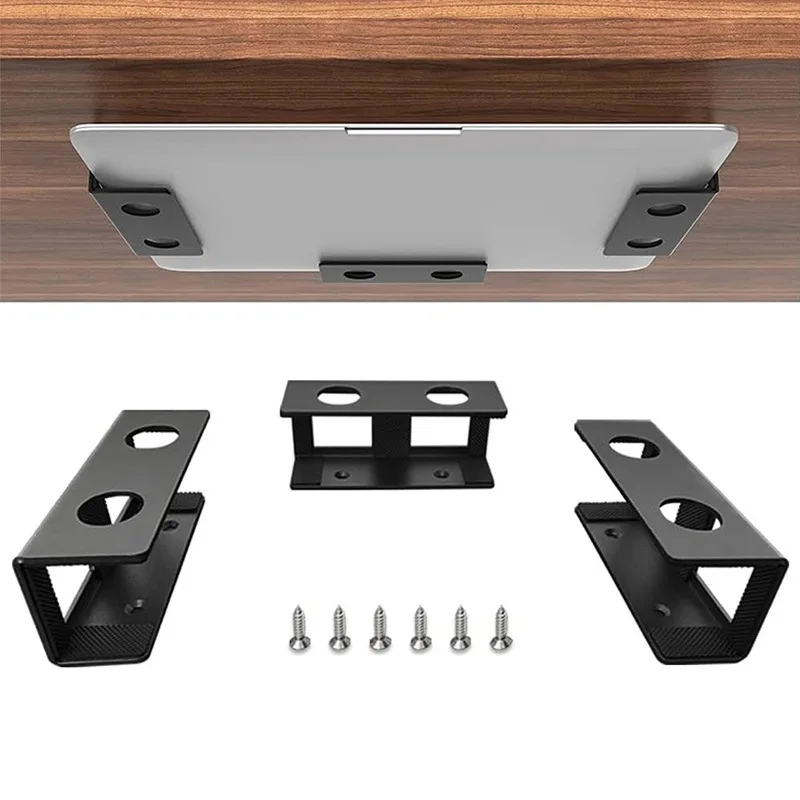 3pcs/SET Under Desk Laptop Mount with Anti-Scratch Silicone Pad for Mac Mini MacBook Laptop Keyboard Storage Metal Bracket