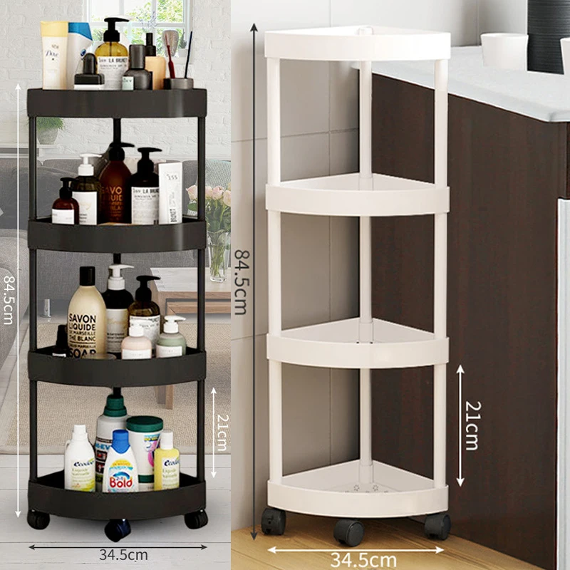 

2/5 Tier Rolling Cart Triangle Storage Shelf Movable Bathroom Corner Storage Rack Kitchen Seasoning Holder Cosmetic Organizers