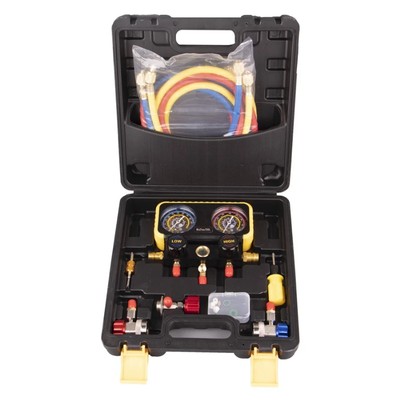 

Automotive air conditioner refrigeration pressure gauge set, explosion-proof and anti-collision refrigerant double gauge valve,