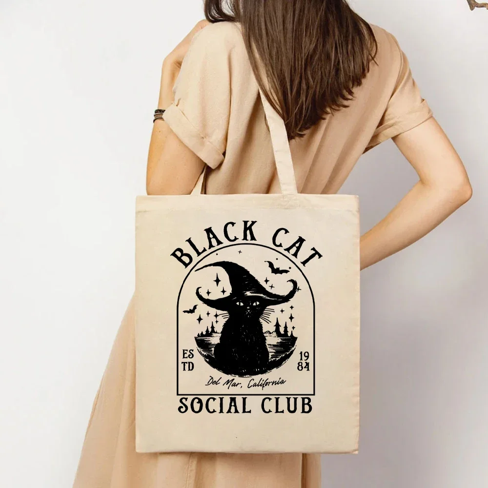 Black Cat Halloween Tote Bags Halloween Bags Black Cat Women Handbags Cat Mom Gift Shopping Bag Spooky Season Tote Bag for Women