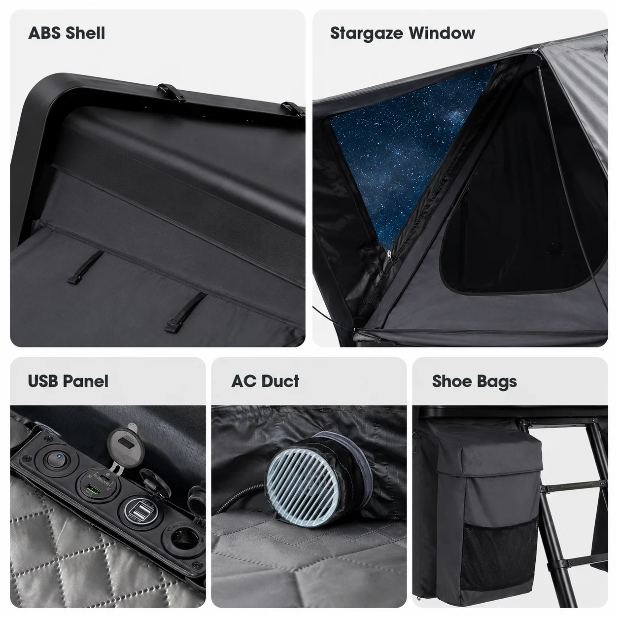 ABS Hard Shell Car Rooftop Tent Stargaze Window Waterproof 4x4 Offroad Black Four-season 2-3