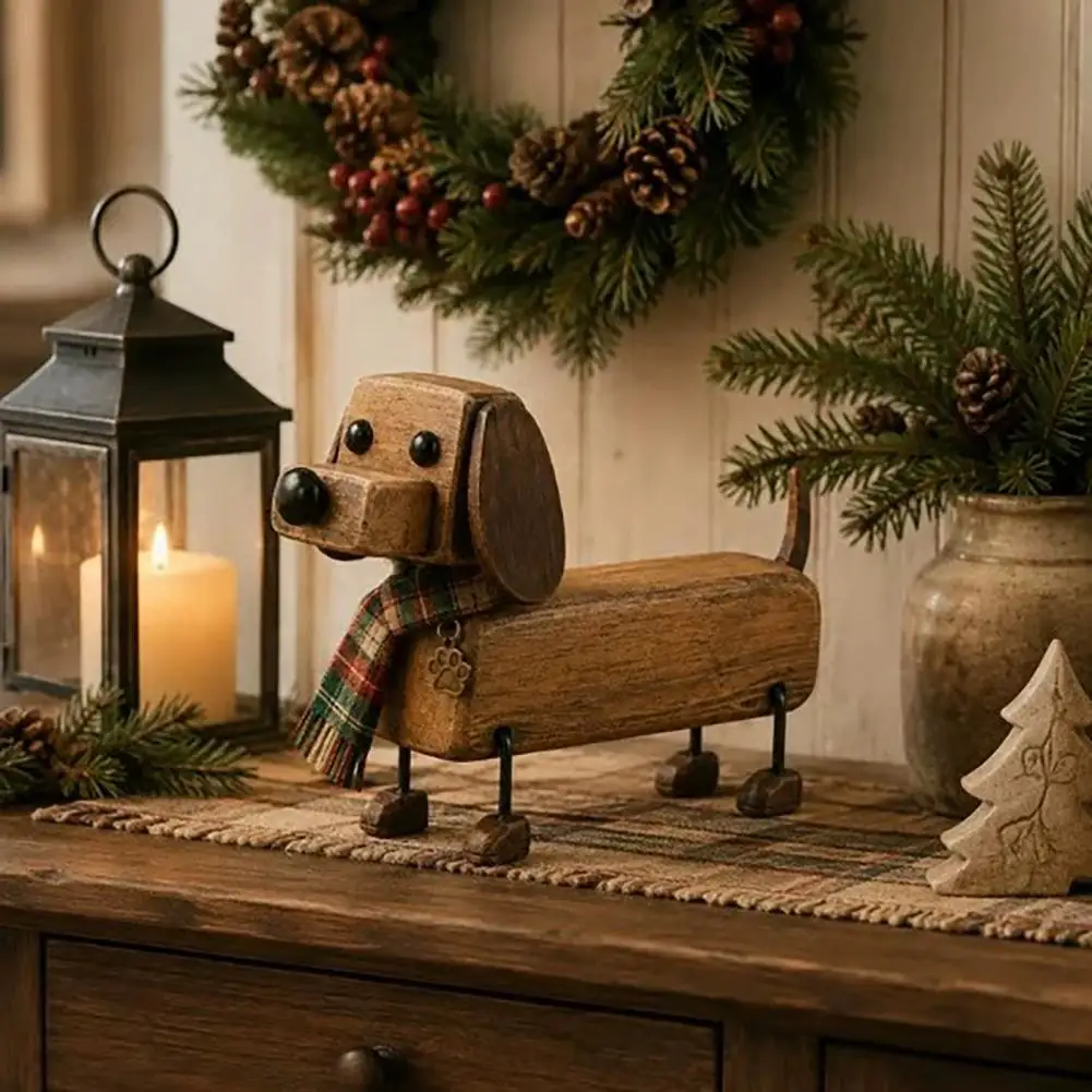 Dachshund Dog Statue Resin Puppy Ornament Plaid Scarf Dachshund Figurine Retro Dog Statue with Paw Print Charm Handcrafted Mini