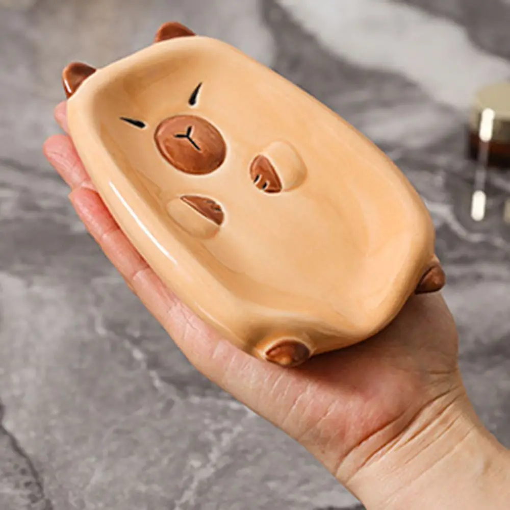

Soap Organizer Ceramic Capybara Soap Tray Cartoon Sloping Base Shower Soap Dish Thicken Cute Soap Container Travel