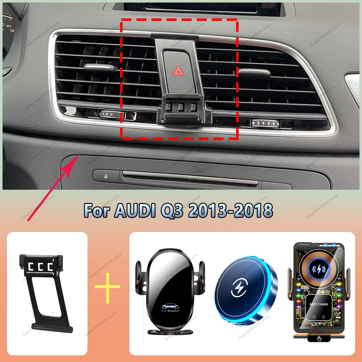 Carregador Magnético Sem Fio para AUDI Q3 2013-2018, Suporte para Telefone com Ventilação, Carregamento Rápido