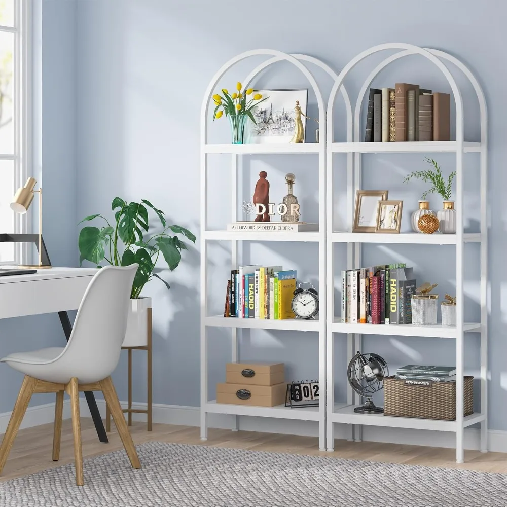 4-storey open bookshelf with metal frame, independent display rack elevated, suitable for offices, bedrooms, living rooms