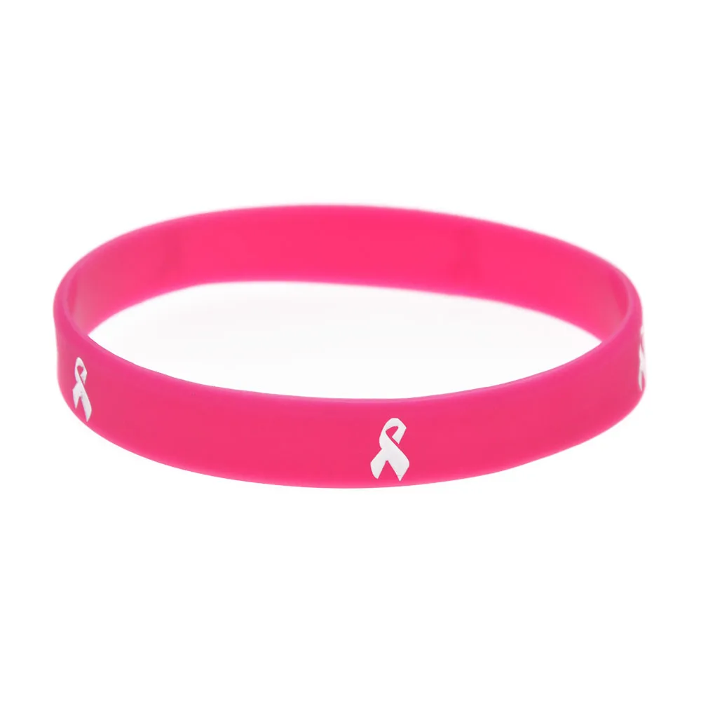 1PC/3PCS Cancer Ribbon Silicone Wristband Medical Inspirational Bangle Adult Size 3 Colors