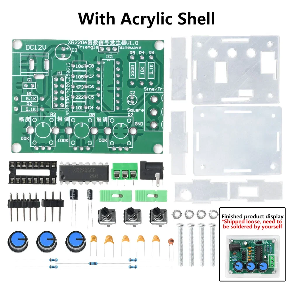 XR2206 1Hz-1MHz Function Signal Generator Sine/Triangle/Square Output Signal Generator Adjustable Frequency Amplitude DIY Kit