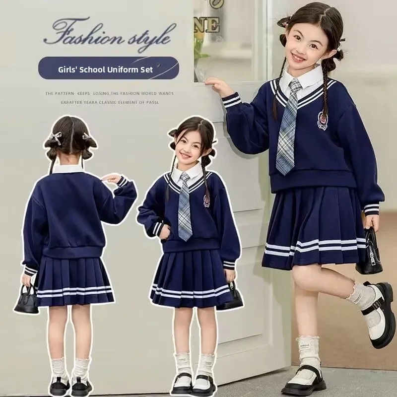 

Осенний комплект школьной формы JK для девочек: плиссированная юбка и топ, комплект из двух предметов для средних и старших детей, в стиле кампус.