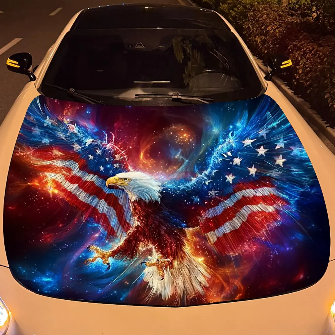 ملصق غطاء السيارة Star Spangled Banner Element Eagle - غلاف فينيل PVC متين لحماية المحرك، نمط أنيق وتصميم جريء، #5