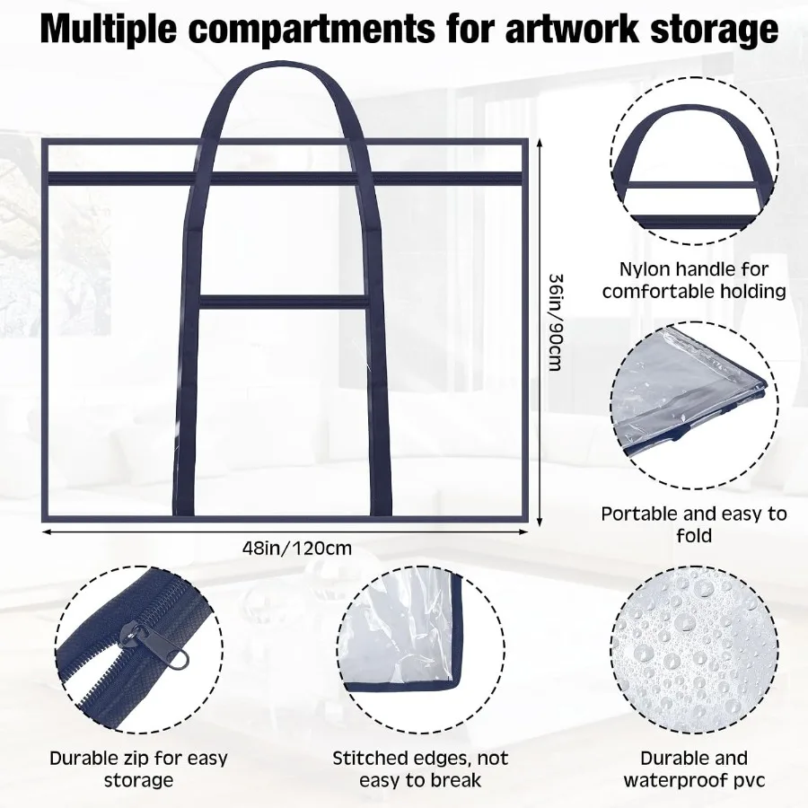 Custodia grande per portafoglio artistico Borsa portaoggetti per poster 48 x 36 con materiale in PVC e manici con cerniera per insegnanti e artisti Include il toro