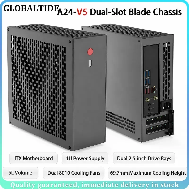 5 Litre Mini ITX Chassis A24 V5 2.0 Dual Slot Single Display 1U Power Supply with Double Chamfer