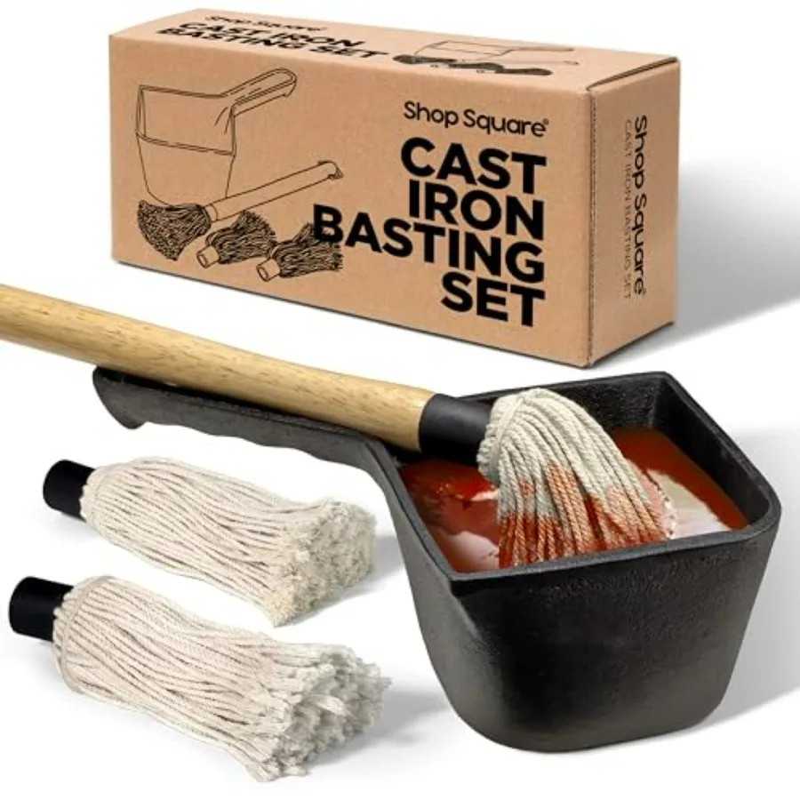 

Cast Iron Sauce Pot with BBQ Mop Brush Small Cast Iron Basting Pot and Mop Brush for Grilling, Smoking, and Saucing BBQ Mop Bru
