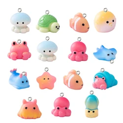 10Pcs Kawaii Marine Animal Charms Resin Sea Turtle Crab Squid Jellyfish Pendant for Jewelry Making DIY Earring Keychain Findings