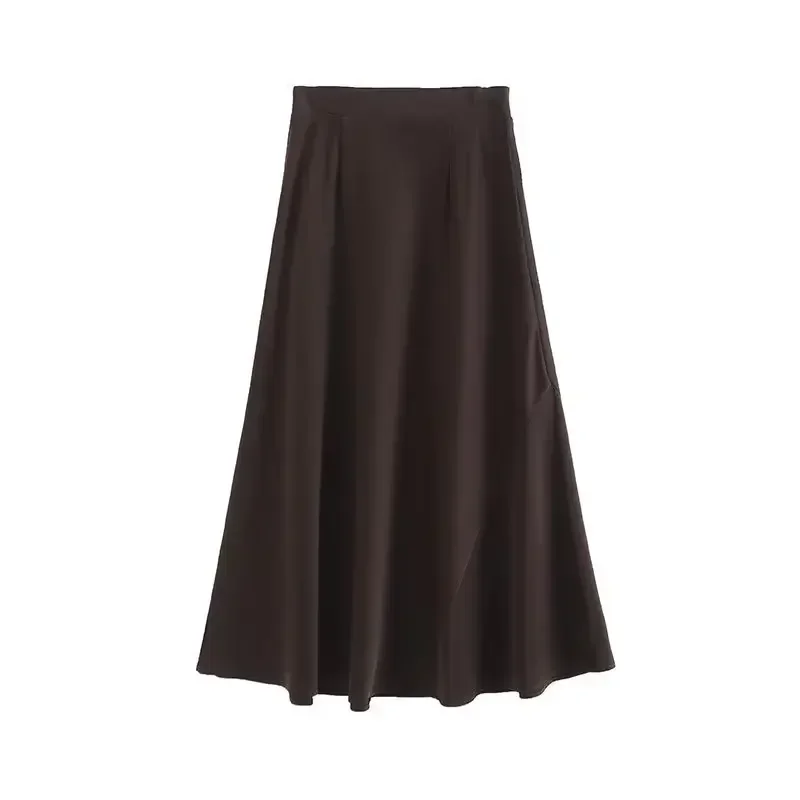 

Pop Elegant Solid Color Silk Satin Plaid Waist-Length Skirt For Women Summer 2024 New Style Mid-Length Skirts 05206623462