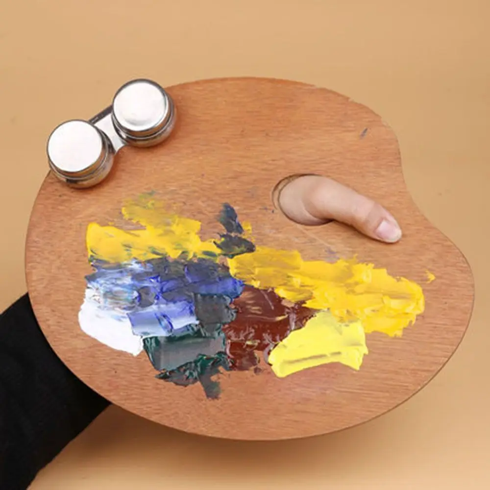 Container Painting Color Oil Paint Palette Wooden 4 Size Color Mixing Board Oval/Square Thumb Holder Artist Paint Tray Kids