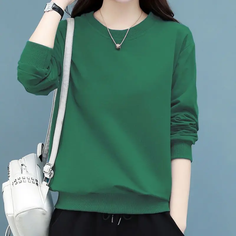 بلوفرات نسائية كاجوال بسيطة بأكمام طويلة فضفاضة ، بلوفرات برباط ، موضة برقبة دائرية ، لون ثابت ، خريف ، شتاء ، جديد ،